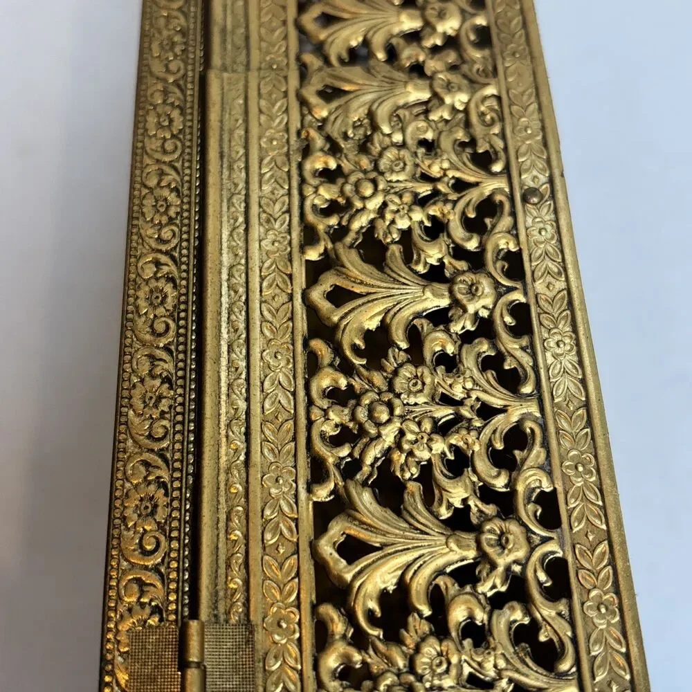 MCM Gold Tone Tissue Kleenex Box Filigree Holder Ornate Hollywood Regency